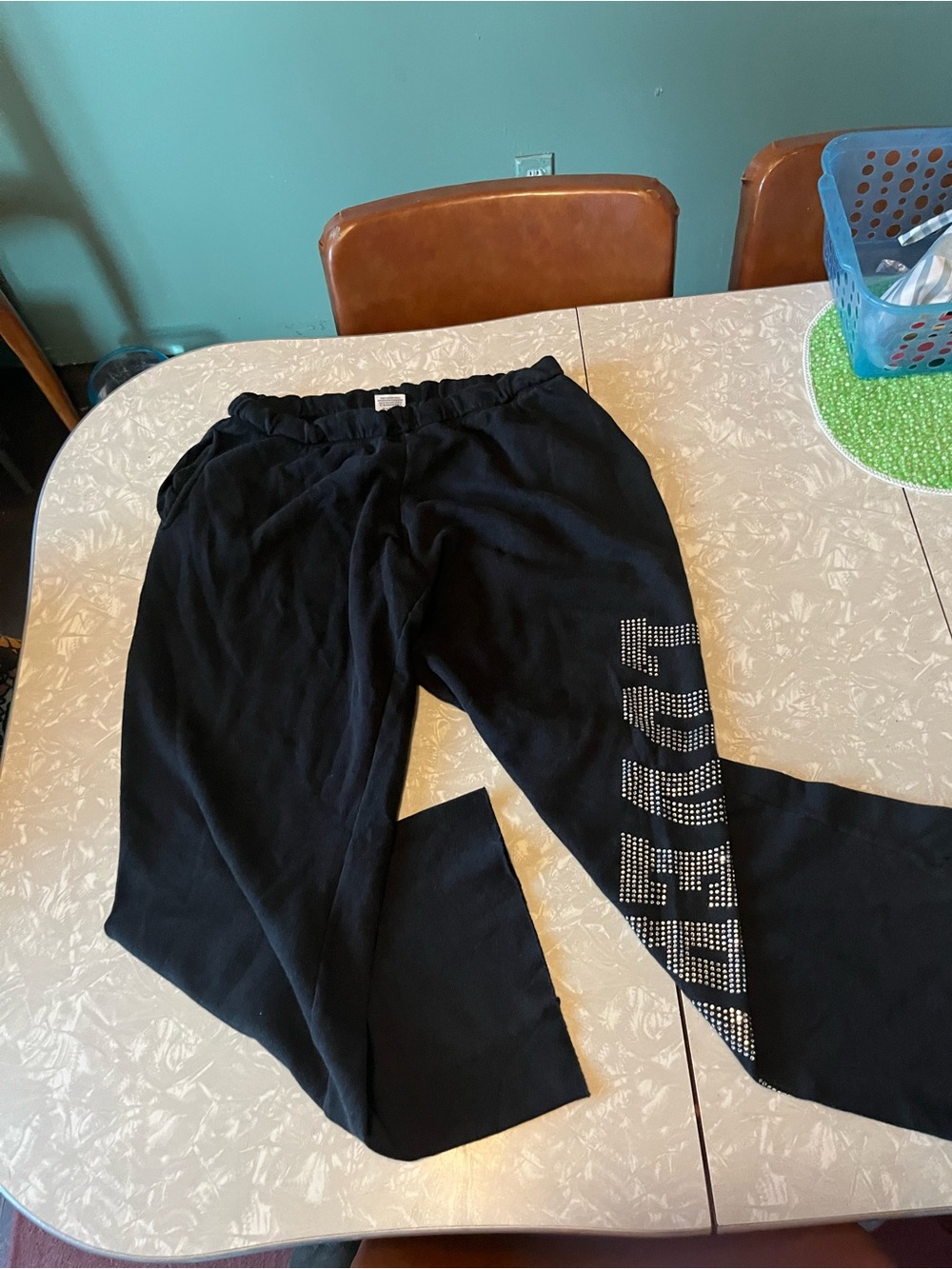 PINK Victoria's Secret Black Rhinestone Logo Track Pants
